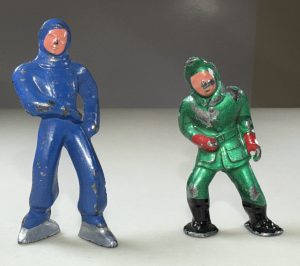 Barclay Pre World War One Children's Dime Store Lead Toys/ Winter Outdoor Skating Figures in Snow Suits.